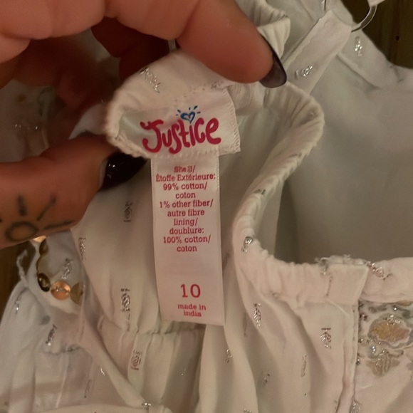 Girls size 10 white cotton summer dress with sequins and glitter. - Picture 5 of 6